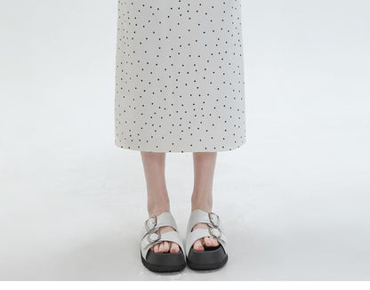 Black High Waist Polka Dot Slit Midi Straight Skirt - Altfashion Shop