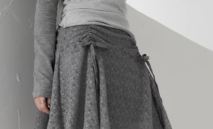 Asymmetrical Drawstring Lace Mini Skirt - Altfashion Shop