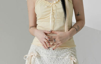 Asymmetrical Drawstring Lace Mini Skirt - Altfashion Shop