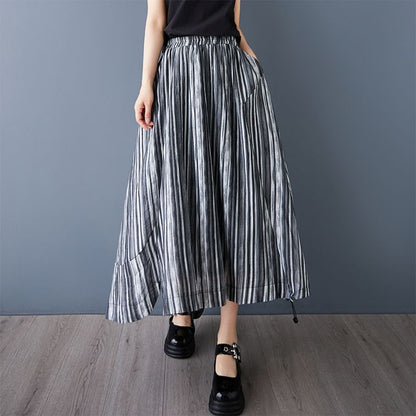 Striped Maxi A-Line Skirt - Altfashion Shop