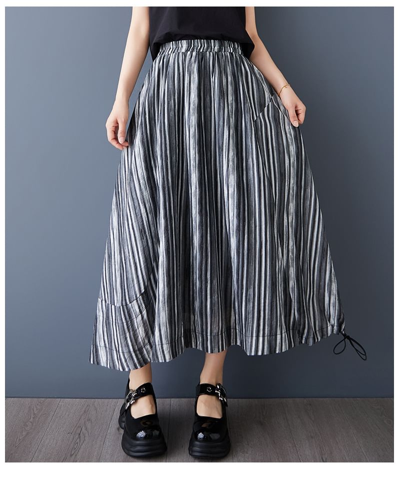 Striped Maxi A-Line Skirt - Altfashion Shop