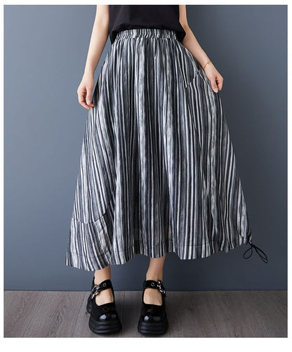 Striped Maxi A-Line Skirt - Altfashion Shop