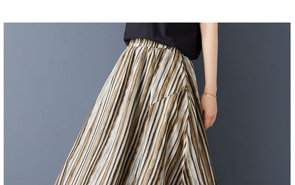 Striped Maxi A-Line Skirt - Altfashion Shop