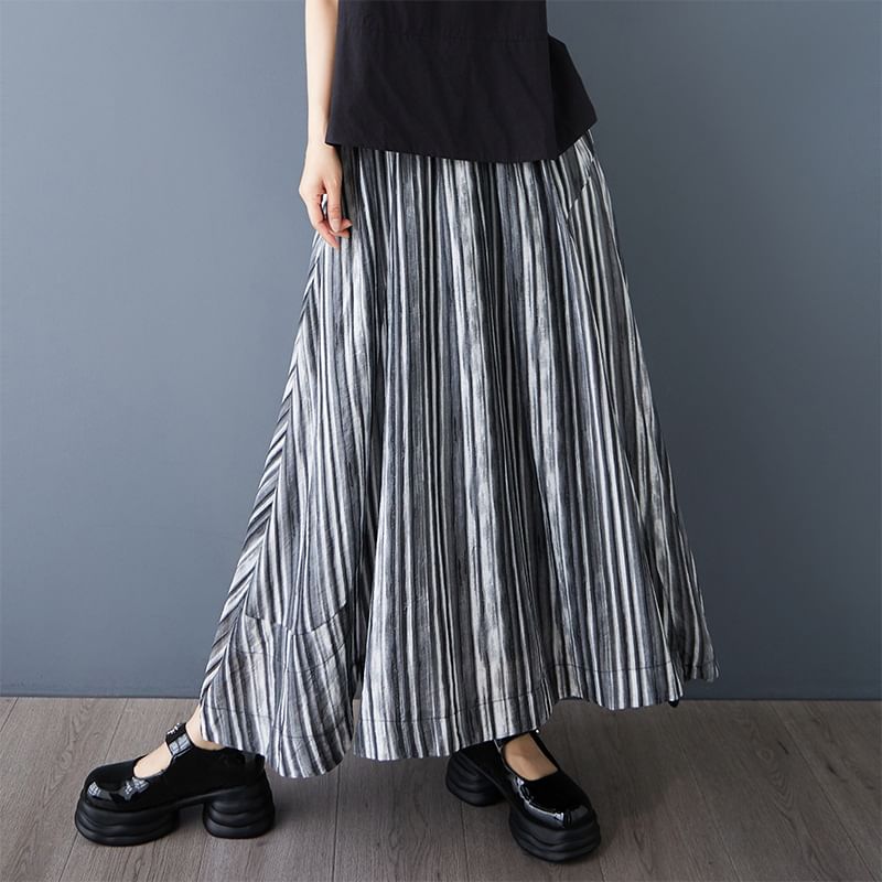 Striped Maxi A-Line Skirt - Altfashion Shop