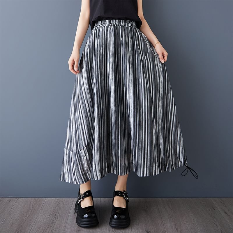 Striped Maxi A-Line Skirt - Altfashion Shop