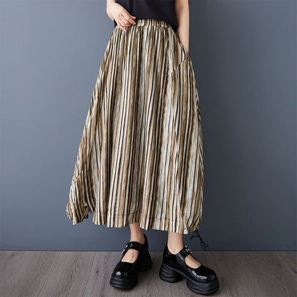 Striped Maxi A-Line Skirt - Altfashion Shop