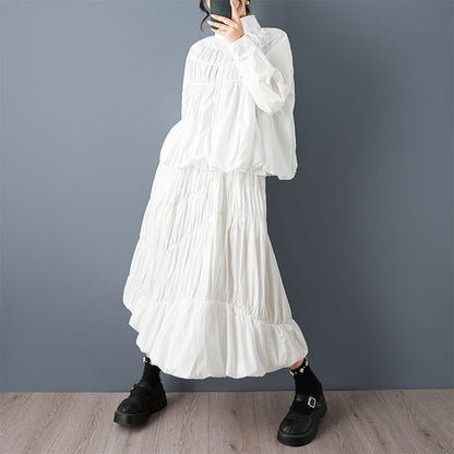 Stand Collar Jacket and Midi Skirt Set - Altfashion Shop