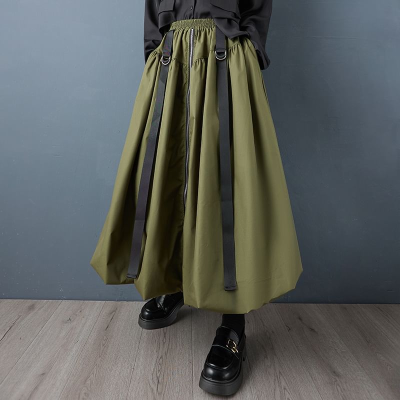Solid Midi A-Line Skirt with Zip - Altfashion Shop