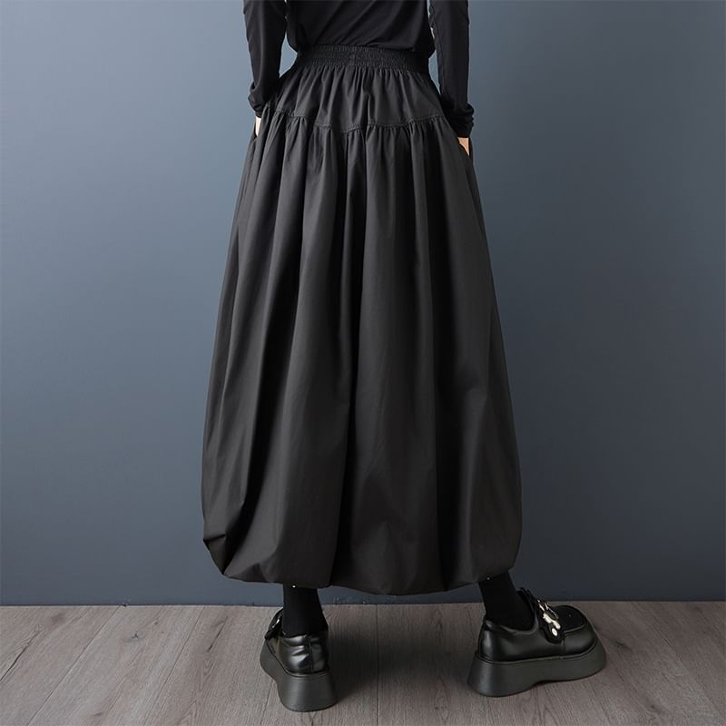 Solid Midi A-Line Skirt with Zip - Altfashion Shop