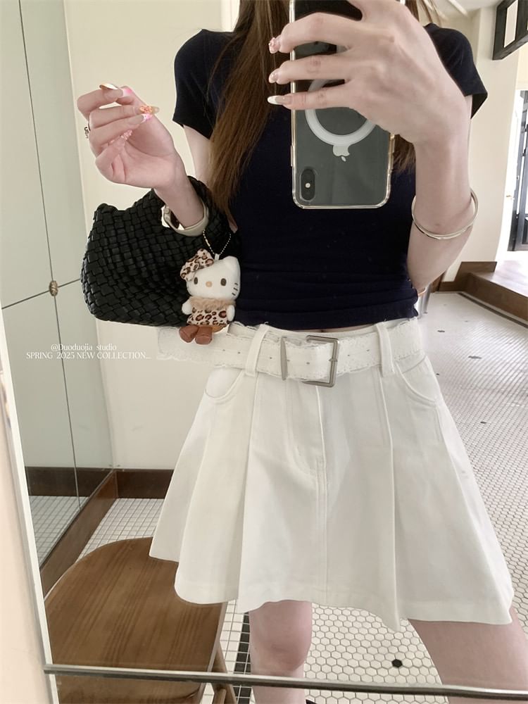 Denim Mini A-Line Skirt - Altfashion Shop