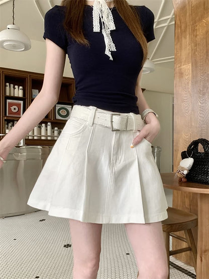 Denim Mini A-Line Skirt - Altfashion Shop