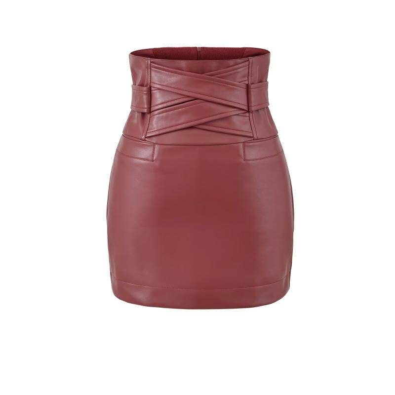 Black High Waist Plain Panel Faux Leather Mini Pencil Skirt - Altfashion Shop