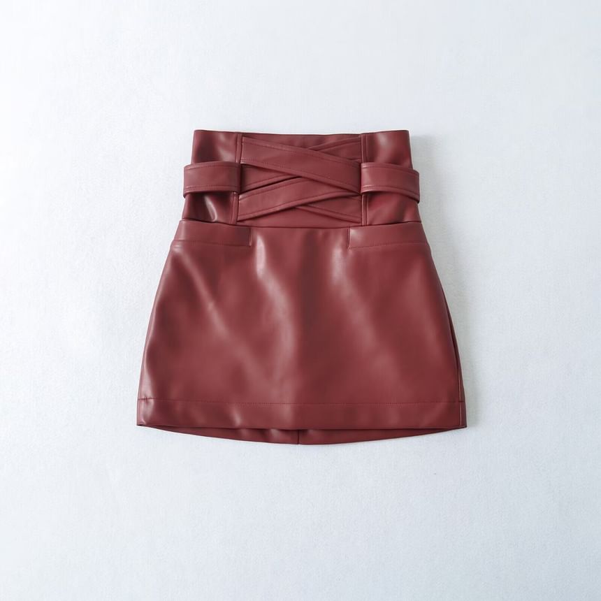 Black High Waist Plain Panel Faux Leather Mini Pencil Skirt - Altfashion Shop