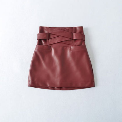 Black High Waist Plain Panel Faux Leather Mini Pencil Skirt - Altfashion Shop