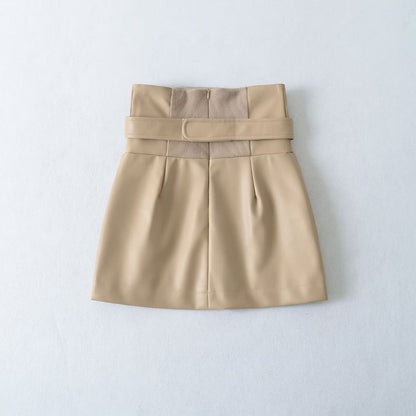 Black High Waist Plain Panel Faux Leather Mini Pencil Skirt - Altfashion Shop