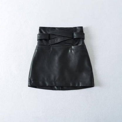 Black High Waist Plain Panel Faux Leather Mini Pencil Skirt - Altfashion Shop