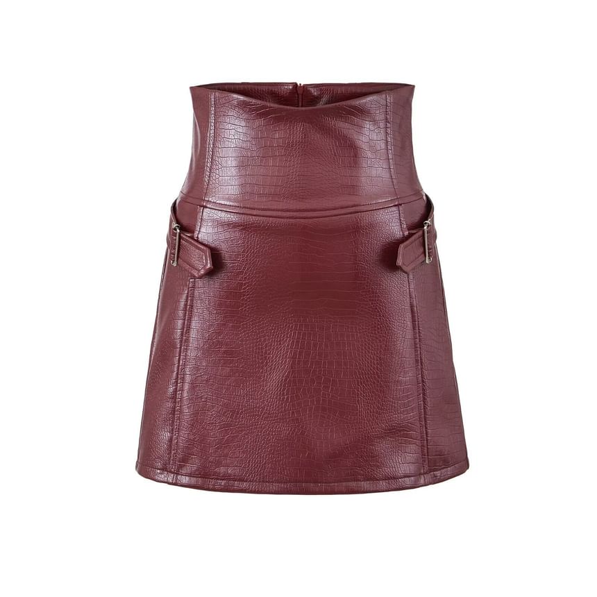 Faux Leather Buckled Mini Skirt - Altfashion Shop