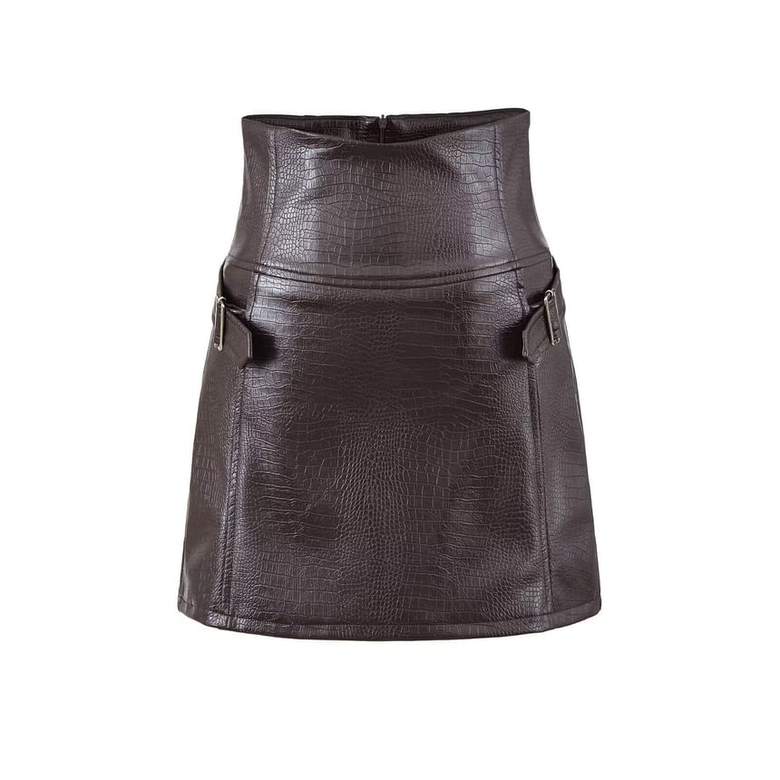 Faux Leather Buckled Mini Skirt - Altfashion Shop
