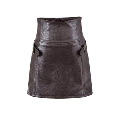 Faux Leather Buckled Mini Skirt - Altfashion Shop