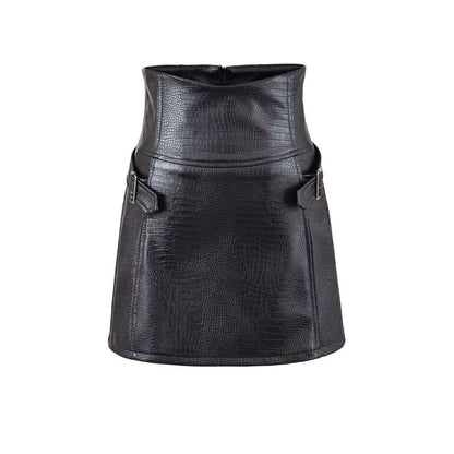 Faux Leather Buckled Mini Skirt - Altfashion Shop