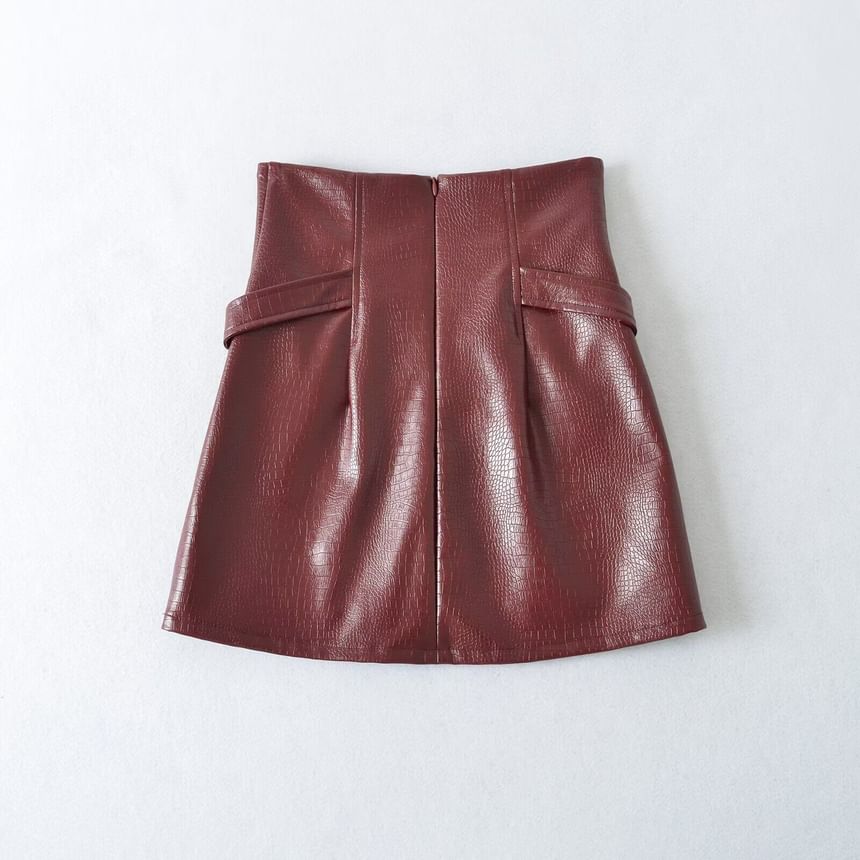 Faux Leather Buckled Mini Skirt - Altfashion Shop