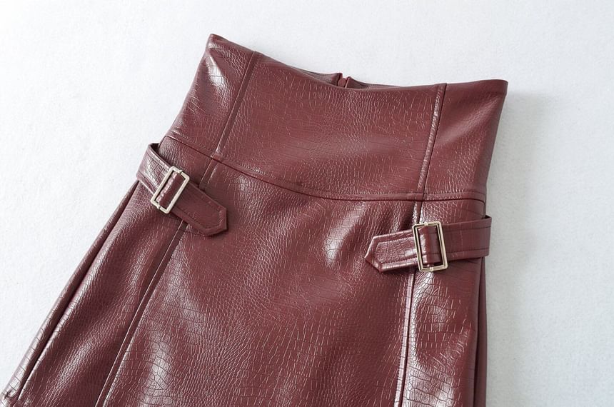 Faux Leather Buckled Mini Skirt - Altfashion Shop