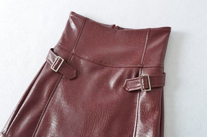 Faux Leather Buckled Mini Skirt - Altfashion Shop
