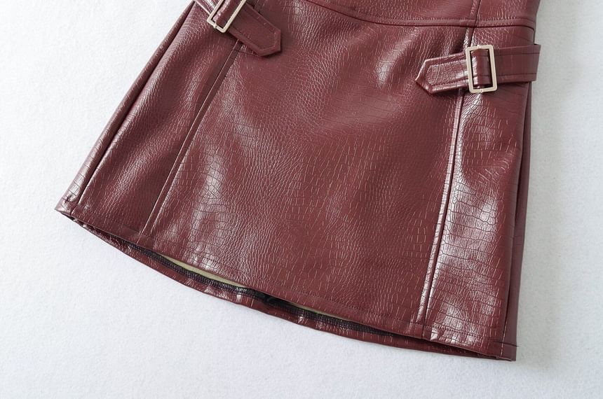Faux Leather Buckled Mini Skirt - Altfashion Shop
