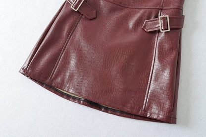 Faux Leather Buckled Mini Skirt - Altfashion Shop