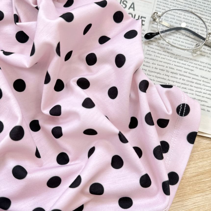 Black Halter V-Neck Polka Dot Open Back Slim Fit Top with High Waist Plain Mini Pencil Skirt - Altfashion Shop