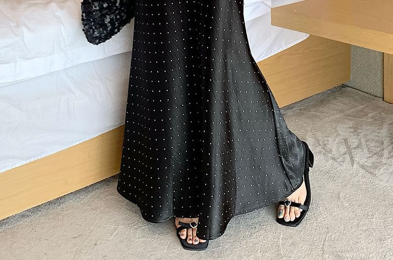 Black High Waist Micro Dotted Satin Maxi Mermaid Skirt - Altfashion Shop