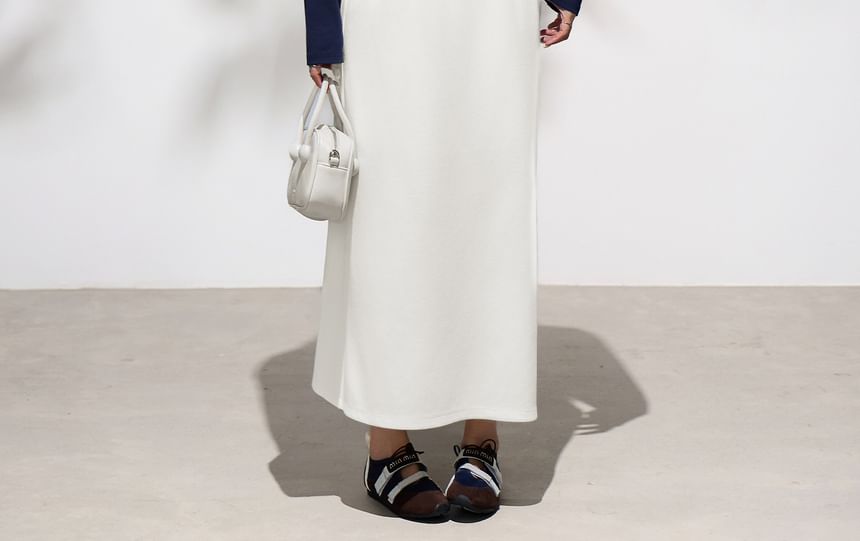Black Mid Waist Plain Maxi Fitted Skirt - Altfashion Shop