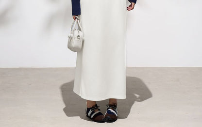 Black Mid Waist Plain Maxi Fitted Skirt - Altfashion Shop