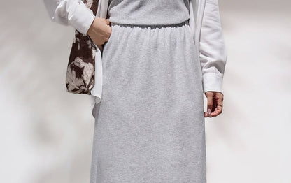 Black Mid Waist Plain Maxi Fitted Skirt - Altfashion Shop