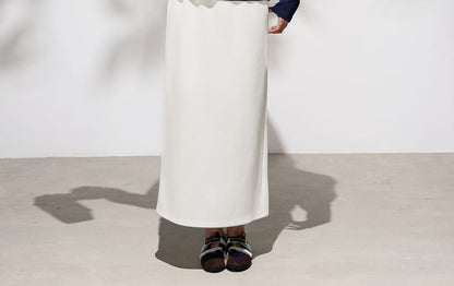 Black Mid Waist Plain Maxi Fitted Skirt - Altfashion Shop