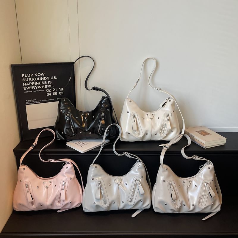 Studded Faux Leather Shoulder Bag