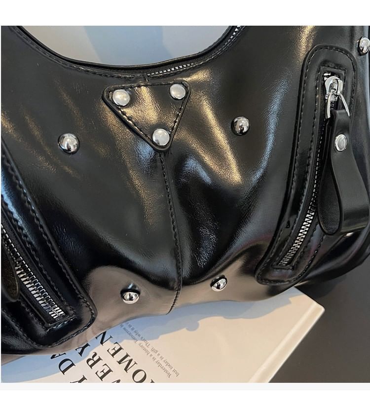 Studded Faux Leather Shoulder Bag