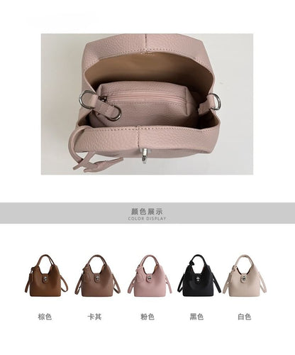 Set: Buckled Faux Leather Bucket Bag + Insert Bag