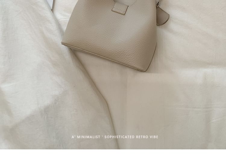 Set: Buckled Faux Leather Bucket Bag + Insert Bag