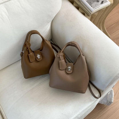 Set: Buckled Faux Leather Bucket Bag + Insert Bag