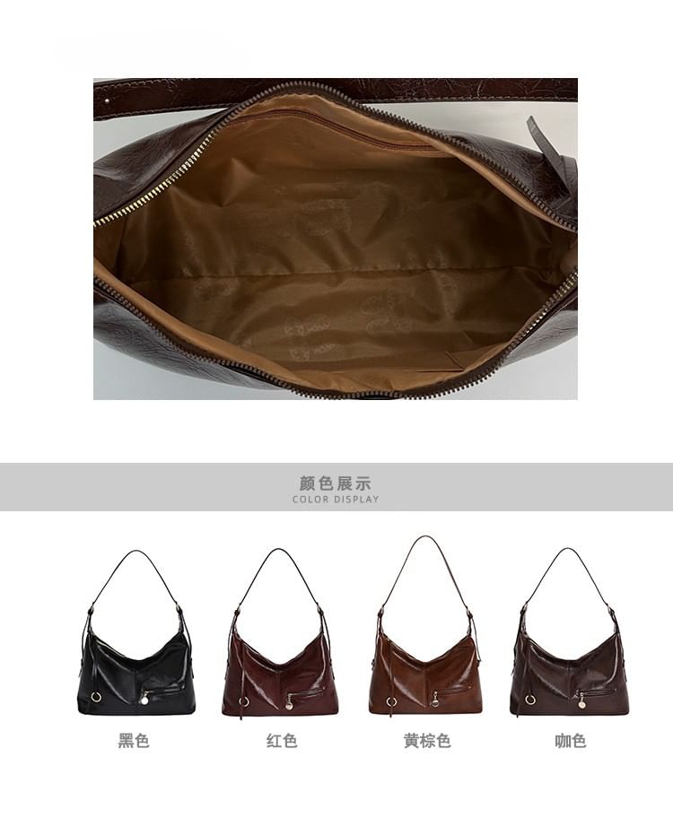 Zip Faux Leather Hobo Shoulder Bag