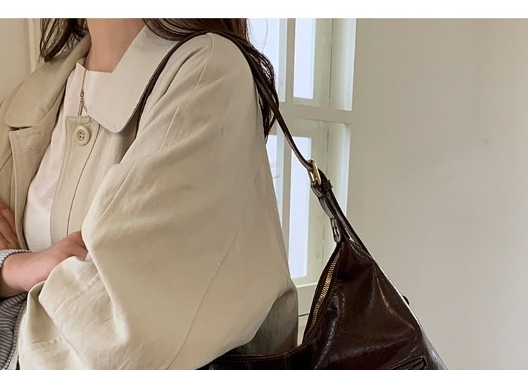 Zip Faux Leather Hobo Shoulder Bag