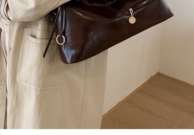 Zip Faux Leather Hobo Shoulder Bag