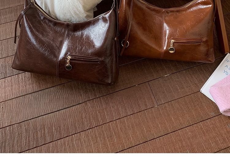 Zip Faux Leather Hobo Shoulder Bag