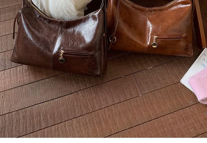 Zip Faux Leather Hobo Shoulder Bag
