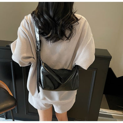Zip Faux Leather Shoulder Bag