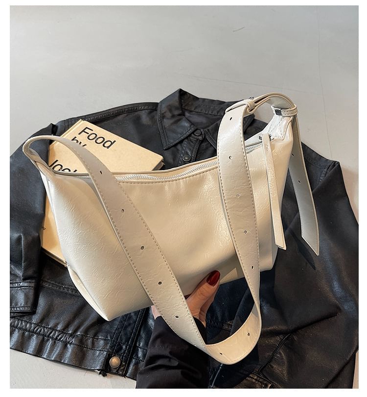 Zip Faux Leather Shoulder Bag