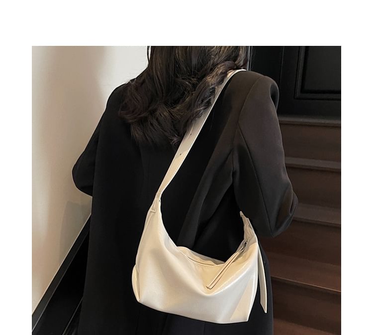 Zip Faux Leather Shoulder Bag