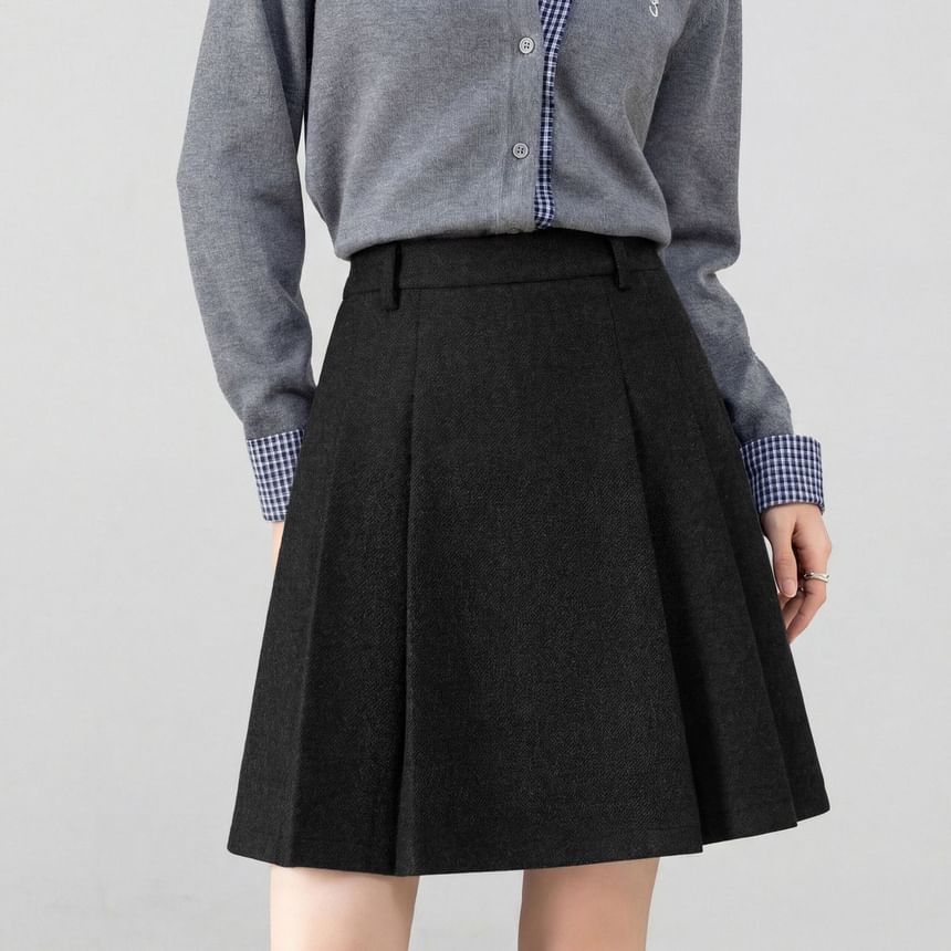 Black High Waist Plain Pleated Mini A-Line Skirt - Altfashion Shop