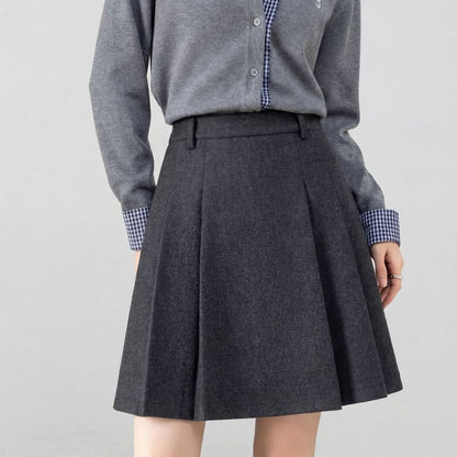 Black High Waist Plain Pleated Mini A-Line Skirt - Altfashion Shop